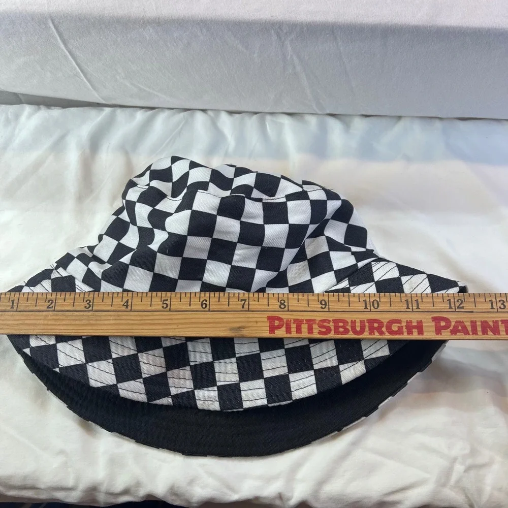 Unisex Black and White Checkered Bucket Hat Canvas Streetwear Festival Sun Cap